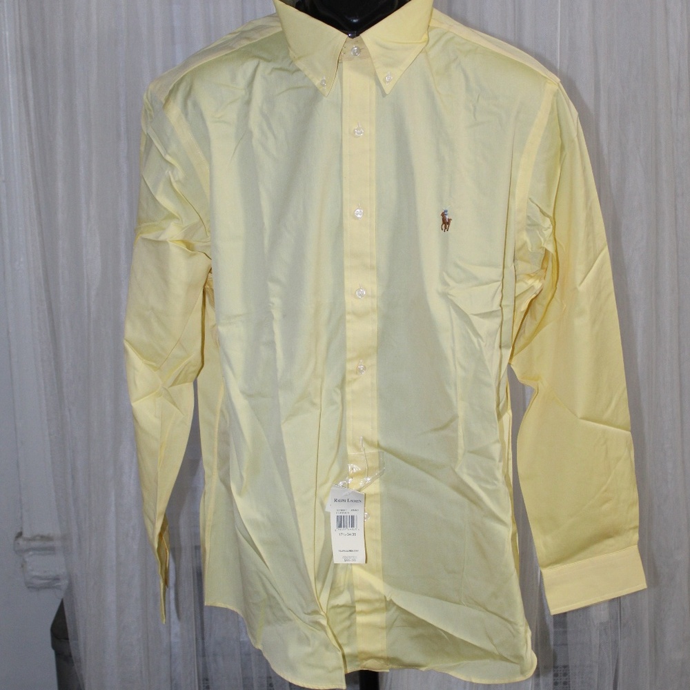 Ralph Lauren Classic Solid Yellow Button Down Shirt. Sz  17.5 / 34-35